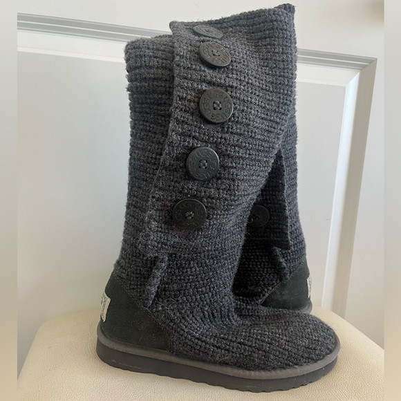 Ugg Australia Classic Cardy Gray Knit Tall Winter Boots Women’s Size 7 - Picture 3 of 10